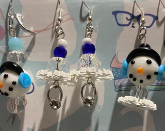 Snowman and snowflake earrings