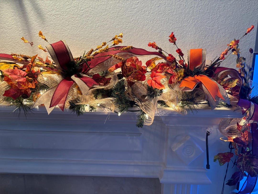 Rustic Fall Mantle Garland, Lighted Fall Garland for Doorways, Harvest ...