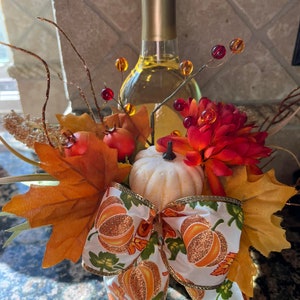 Wine Bottle Floral Bouquet, housewarming gift, Mother&#39;s Day gift, Bottle bouquet centerpiece, Candle Decor, Bottle Decor