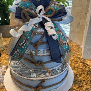 custom baby diaper cake, baby shower gift, custom baby shower centerpiece, baby diaper cake center
