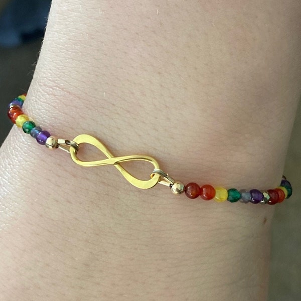 GOLD Autism Pride Bracelet Neurodiversity Jewelry Jewelry Rainbow Infinity Symbol Bracelet Rainbow Beaded gemstone Bracelet