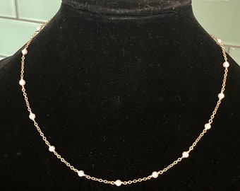 Pearl Station Necklace Tin Cup Necklace Pearl Station Chain Gold Pearl Necklace Freshwater Pearl Choker Pearl Rosary Chain Choker