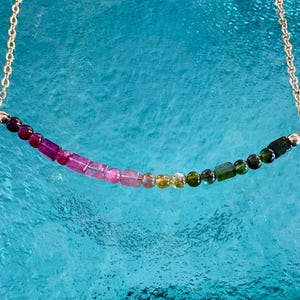 Morse Code Necklace Watermelon Tourmaline Necklace Gemstone Ombre Secret Message Personalized Name Jewelry Mother's Necklace