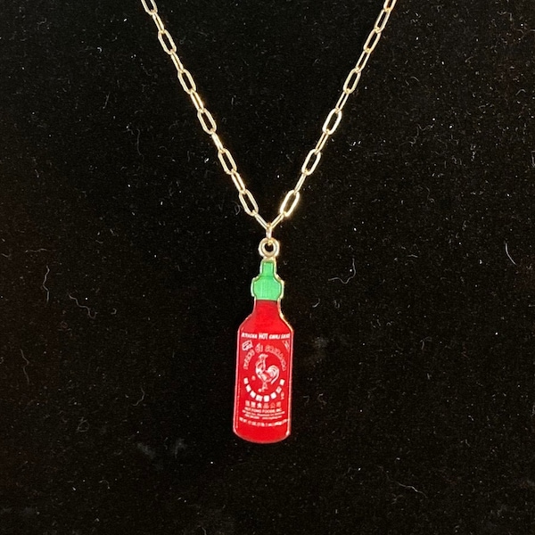 Sriracha Necklace GOLD Sriracha Charm Sriracha Choker Sriracha Jewelry Hot Sauce Charm Funny Birthday Gift Funny Gift Paper Clip Chain