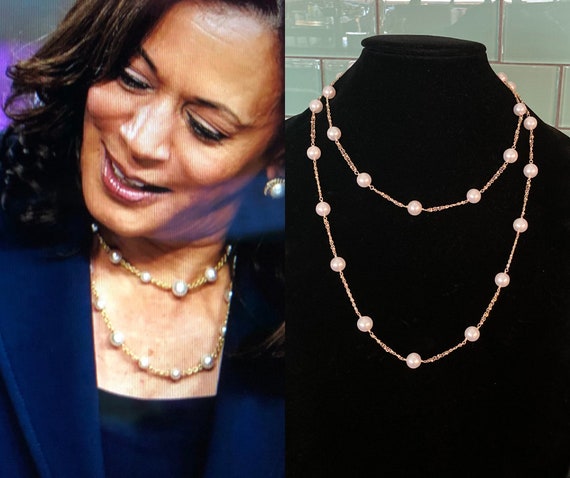 Kamala Harris Pearl Necklace AAAA or AAAAA Pearl and 14K Gold