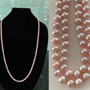Natural Pink Pearl Necklace Natural Pink Freshwater Pearl Necklace Genuine Pearl Necklace Hand Knotted Silk Necklace Rose Pink Natural Pearl