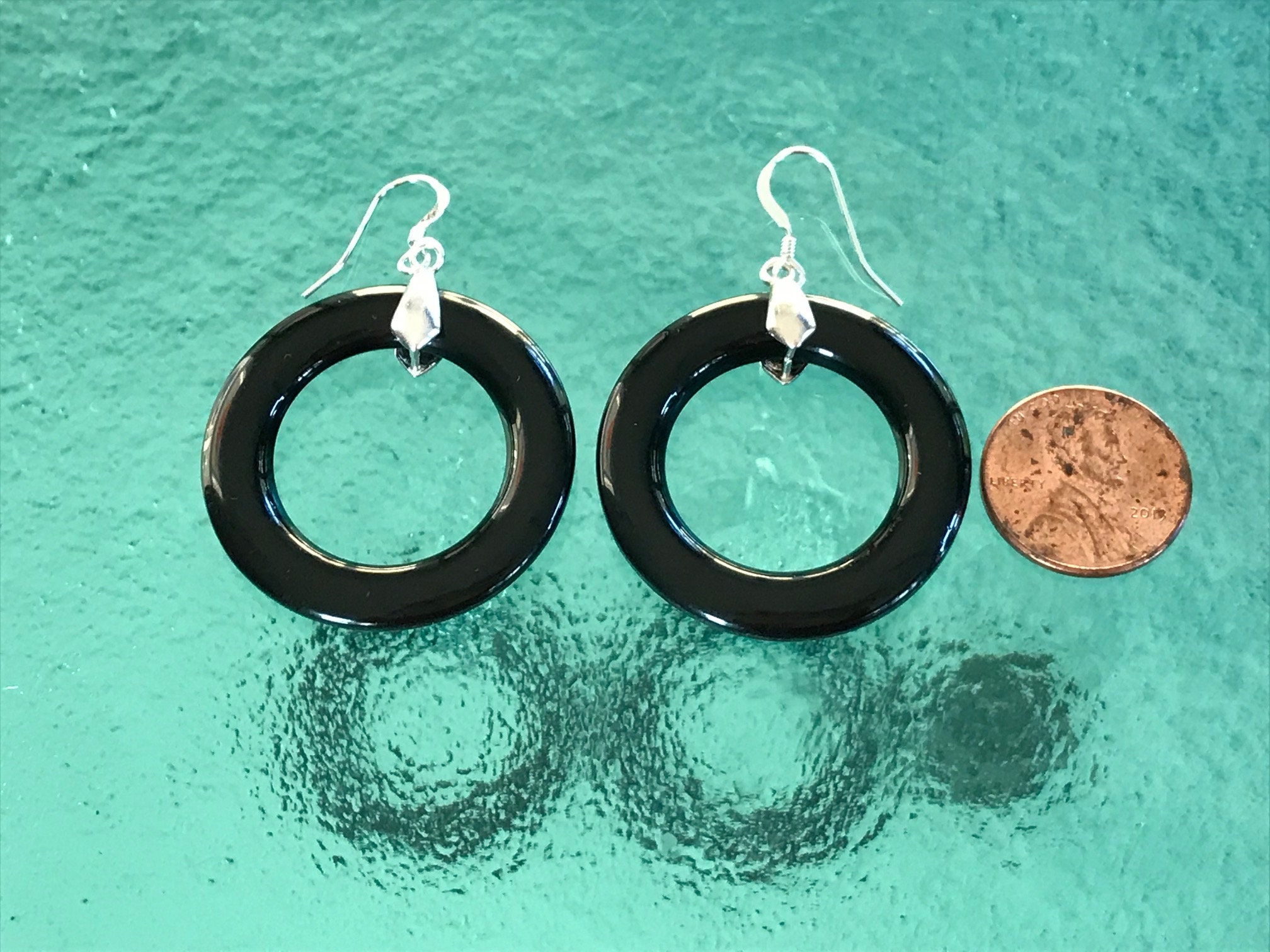 Bakelite Hoop Earrings Black Hoop Earrings Upcycled Jewelry Etsy