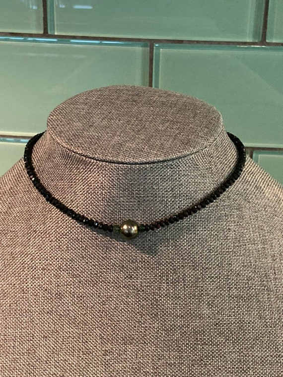 Tourmaline Tahitian Black Pearl Choker Black Pearl Necklace Black Choker  Black Pearl Solitaire Necklace Goth Choker Schorl Necklace