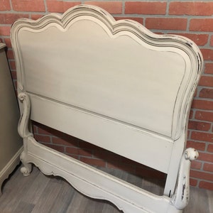 French Provencial Headboard, footboard, girls bedroom, antique painted bed, vintage bed, french cottage decor, french bedroom, twin bed
