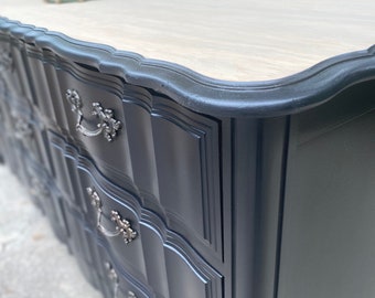 Black French Farmhouse, solid wood, 9-drawer, Triple Dresser, Dining Buffet, Server, Sideboard, Entryway Console, Media/TV console