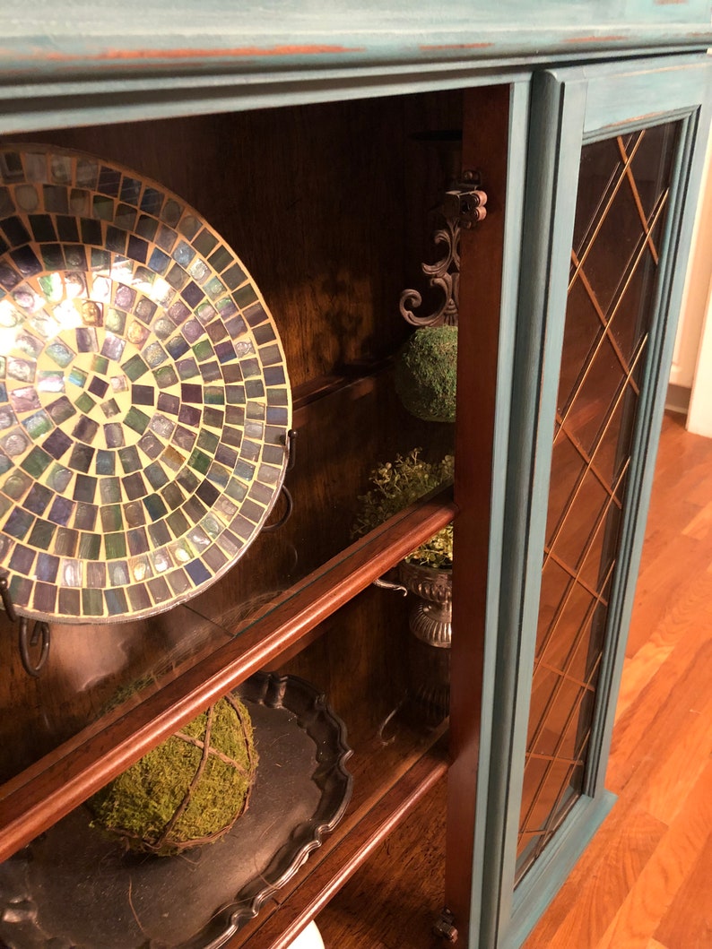 SOLD Teal painted Entryway Display Case Cottage Etsy