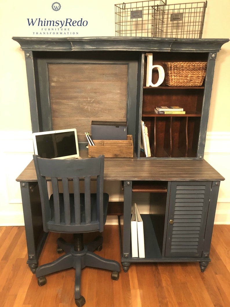 Stunning Navy Blue Solid Wood Desk Whutch Matching Chair Sold