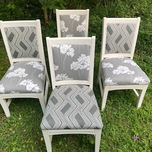 Set of FOUR Painted, Floral Upholstered Dining Chairs