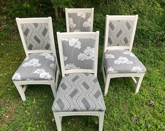 Set of FOUR Painted, Floral Upholstered Dining Chairs