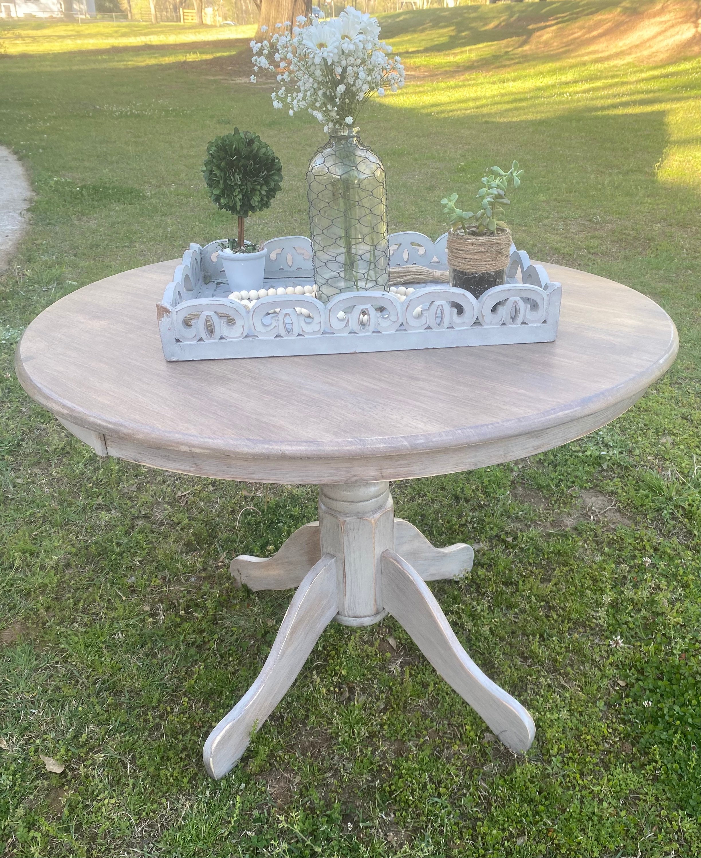Small Wooden Entryway Table Dinette Table Pedestal Table Round Table 36 Table Upcycled Table Etsy
