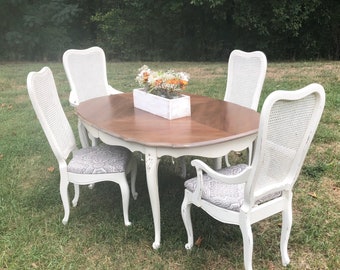 Custom dining set painted dining table painted dining chairs French Country dining Farmhouse table Farm house table painted cane chairs