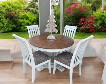 custom refinished dining table and 6 dining chairs, painted pedestal table with chairs, modern farmhouse dining set, repurposed pedestal