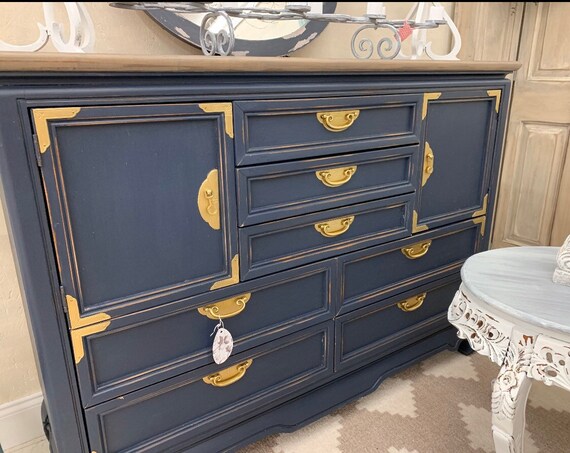 SOLD! Broyhill Buffet Navy Blue With Gold Accents, Broyhill Dresser Navy  Blue With Gold Accents - Etsy