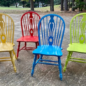 SOLD!  Set of 4 chairs, painted chairs, dining chairs, kitchen chairs, vintage chairs, mismatched chairs, colorful chairs, side chairs