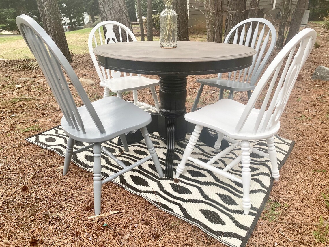 Black Pedestal Dining Table with 4 Windsor Chairs Etsy