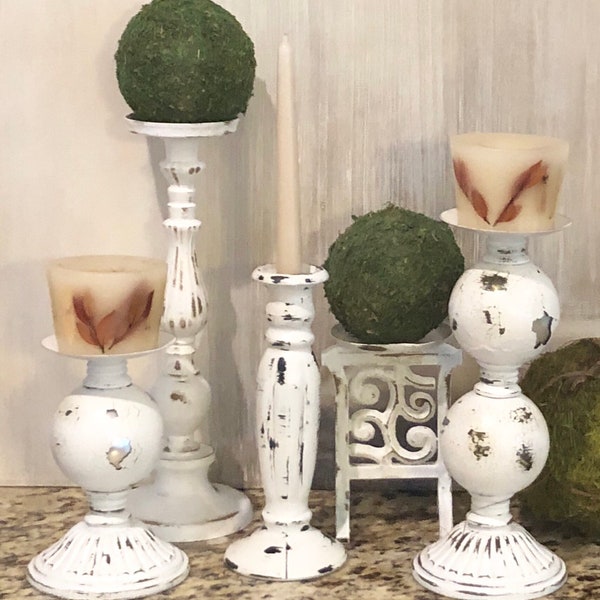 Candlestick Set painted Decor Shabby Chic Decor distressed candle Decor candlesticks for Mantle Decor