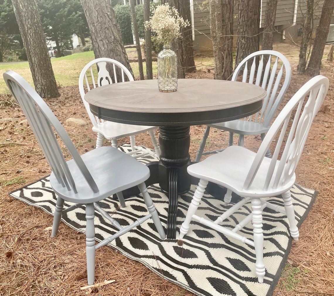 Black Pedestal Dining Table with 4 Windsor Chairs Etsy