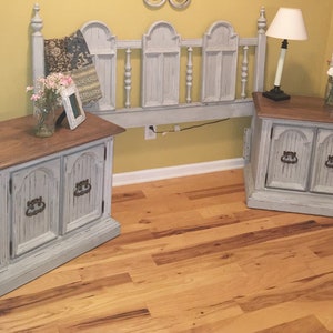 Antique Bedroom Set, Vintage Bedroom Set, Antique Headboard, Vintage Headboard, Queen Bed, Antique Night Stand, Vintage Gray Bed, Ornate Bed image 4