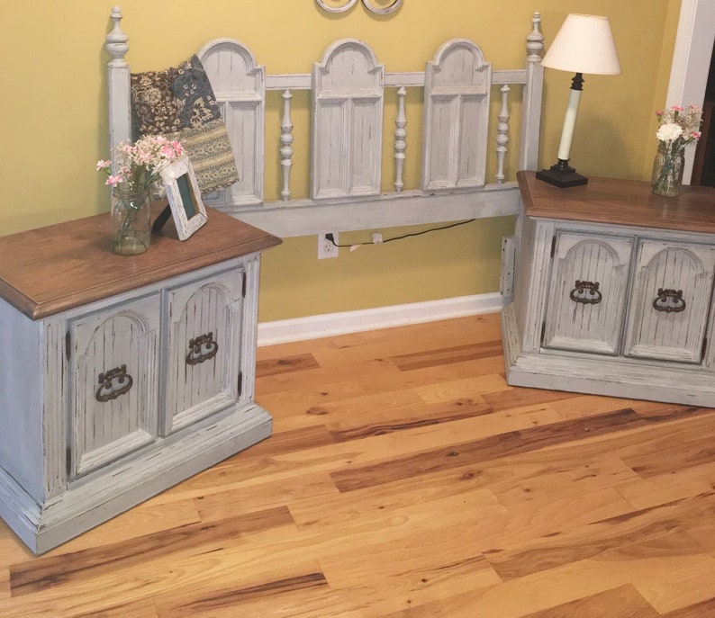 Antique Bedroom Set, Vintage Bedroom Set, Antique Headboard, Vintage Headboard, Queen Bed, Antique Night Stand, Vintage Gray Bed, Ornate Bed image 4