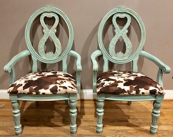 Custom accent chairs, Cowhide chairs, Cowhide chair, Cowhide, Dining chairs, Dining chair, Accent chair, Vintage chair, Painted chair
