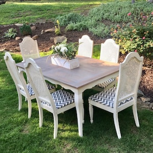 French Provincial Dining Set Table and 6 Antique Cane Back Chairs Reclaimed Dining antique custom dining custom refinished dining set