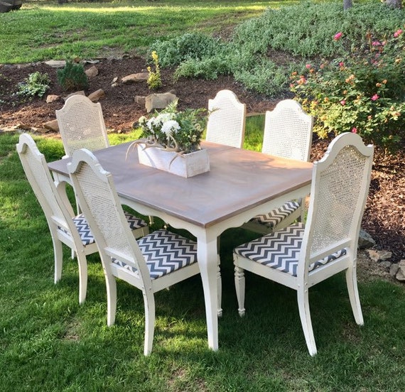 Sold Sample For Custom Request French Provincial Dining Set Solid Wood Table And 6 Antique Cane Back Chairs Covered Reclaimed Dining