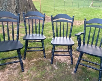 Solid wood farmhouse chairs, painted chairs, upcycled chairs, upcycled dining chairs, black chairs, black wood chairs