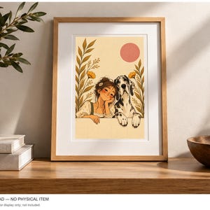 A Girl and Her Great Dane — digital illustration shown as a display example. No physical item, frame or props included.