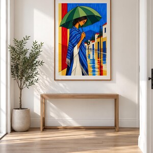 The Girl in the Rain — unframed fine art print. Frames and room accessories are not included.