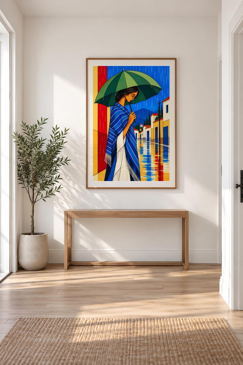 The Girl in the Rain — unframed fine art print. Frames and room accessories are not included.