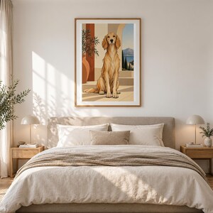 Mediterranean Golden Retriever — unframed fine art print. Frames and room accessories are not included.