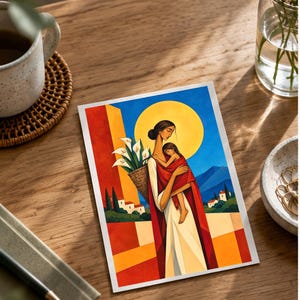Mother and Child Under the Golden Sun — digital illustration shown as a display example. No physical item, frame or props included.