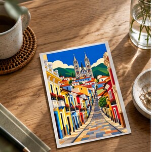 Street to the Cathedral — Quito, Ecuador — digital illustration shown as a display example. No physical item, frame or props included.