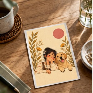 A Girl and Her Gentle Companion — digital illustration shown as a display example. No physical item, frame or props included.