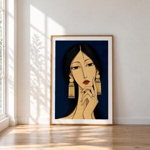 Woman with Golden Jewellery — unframed fine art print. Frames and room accessories are not included.