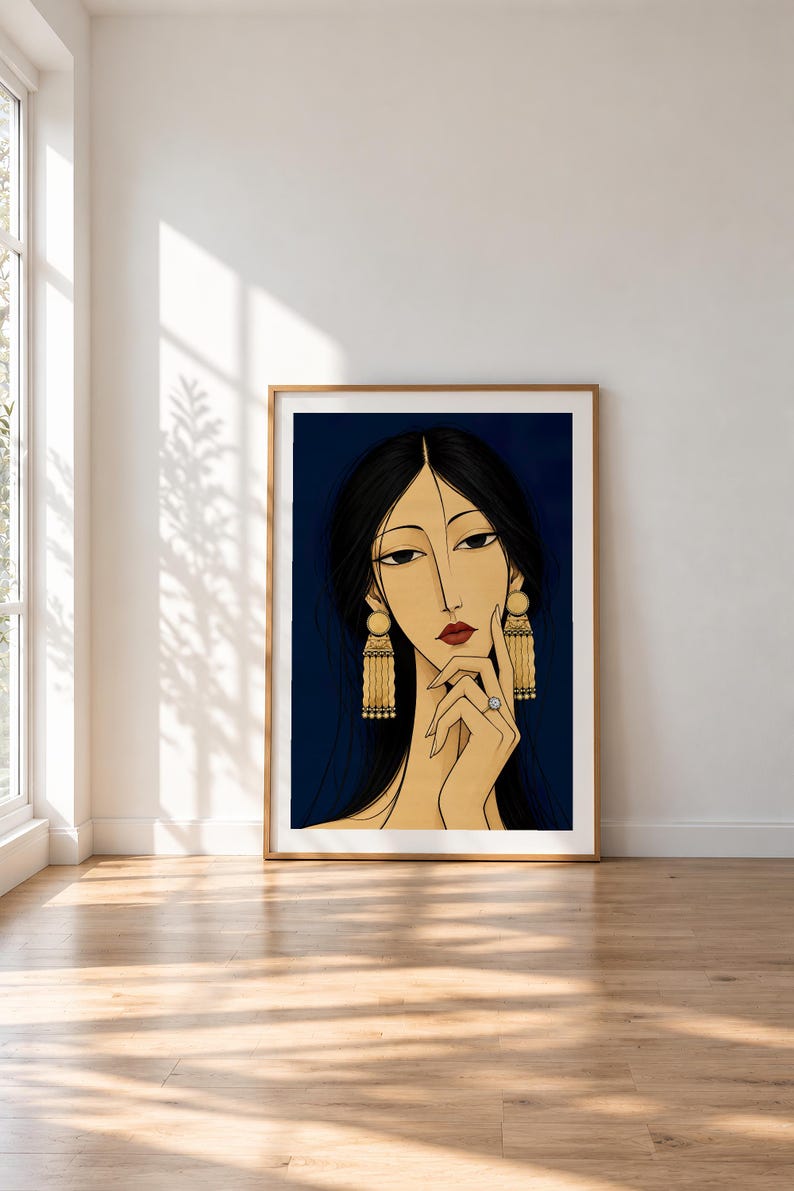 Woman with Golden Jewellery — unframed fine art print. Frames and room accessories are not included.