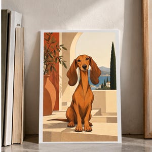 Mediterranean Dachshund — digital illustration shown as a display example. No physical item, frame or props included.