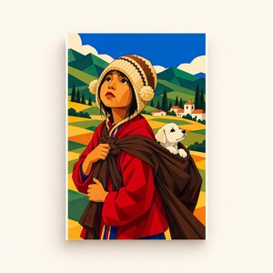 Boy Carrying a Puppy — digital illustration shown as a display example. No physical item, frame or props included.