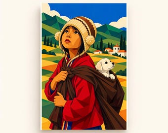 Boy Carrying a Puppy Printable Wall Art, Colorful Digital Download, A4 A5 and 2:3 JPG Files
