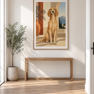 Mediterranean Golden Retriever — unframed fine art print. Frames and room accessories are not included.