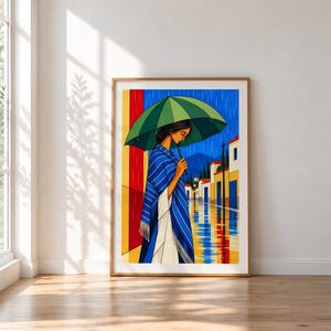 The Girl in the Rain — unframed fine art print. Frames and room accessories are not included.