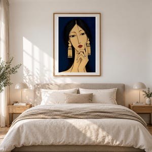 Woman with Golden Jewellery — unframed fine art print. Frames and room accessories are not included.