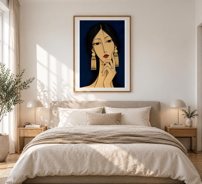 Woman with Golden Jewellery — unframed fine art print. Frames and room accessories are not included.