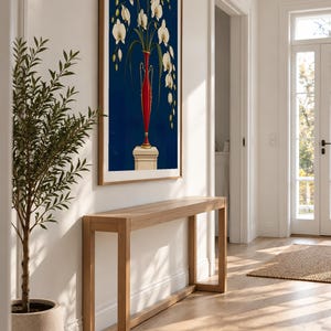 White Orchids in a Colourful Vase — unframed fine art print. Frames and room accessories are not included.