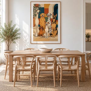 Six Dogs in a Mediterranean Courtyard — unframed fine art print. Frames and room accessories are not included.